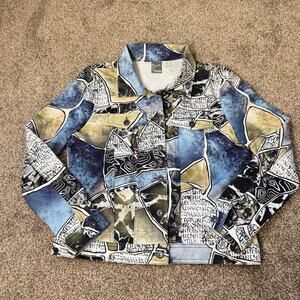 Simply Art by  DOLCEZZA Jacket Medium Blue Gray Black Artsy Funky Knit Statement